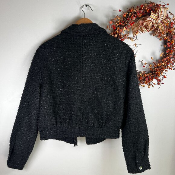 Joie Womens Glitters Full Zip Bomber Boucle Knit Jacket MEDIUM Black - Picture 8 of 12